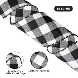 Rilisili Black and White Buffalo Plaid Ribbon 2-1/2 Inch × 15 Yards Gingham Plaid Wired Ribbon Buffalo Check Ribbon for Craft Gift Wrapping Home Decor Wreath Valentine's Day Spring Decoration