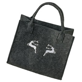 LaFiore24 Felt Bag, Felt Shopping Shopper, Women's Handbag, Festival, Dirndl, Deer Embroidery (Dark Grey Deer)