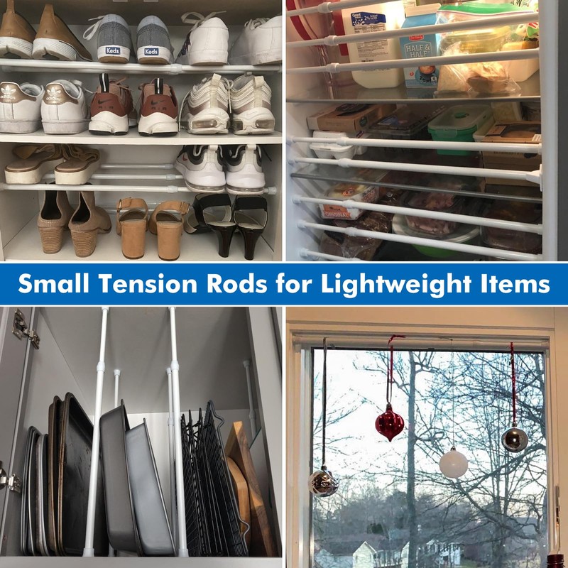 8 Packs Small Tension Rods 16 to 28 inch, Spring