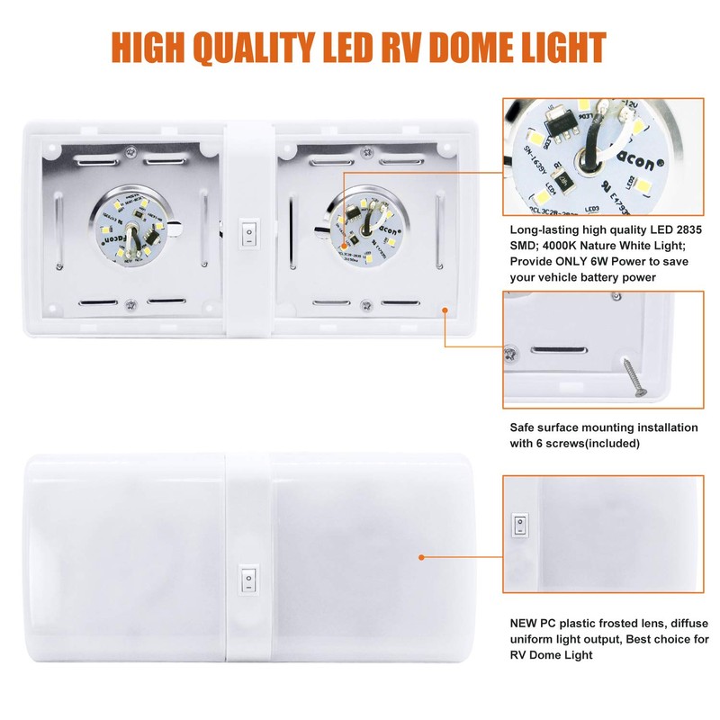 Facon 6 Pack LED RV Pancake Light Square Ceiling Dome