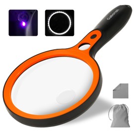 Large Magnifying Glass with 36 LED Light, 10X 20X 45X Handheld Illuminated Lighted Magnifier with 1 UV Light for Seniors Reading, Inspection, Coins, Exploring Close Work