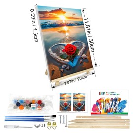 JOOZ Paint by Numbers Kit for Adults with Frame, Beach Sunset Paint by Number with Easel, DIY Beach Rose Oil Painting by Number, Easy Adult Paint by Number Kits on Canvas for Wall Decor 8 x 12 Inch