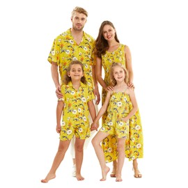 Matchable Family Hawaiian Luau Shirts, Garden Poppy Yellow, Men, Large