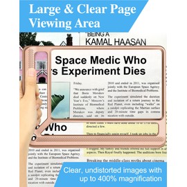 Tobegiga 4X Full Page Magnifying Glass for Reading, Lightweight Rectangular Magnifier with Large Book Page Viewing Area, Handheld Magnifier for Reading Small Prints for Seniors Low Vision, Rose Gold