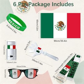 Kit de Accesorios de Futbol para Fans de México, Set de 6 Piezas para Fiesta y Eventos Deportivos, Incluye Bufanda, Bandera, Pulsera, Gafas y Accesori