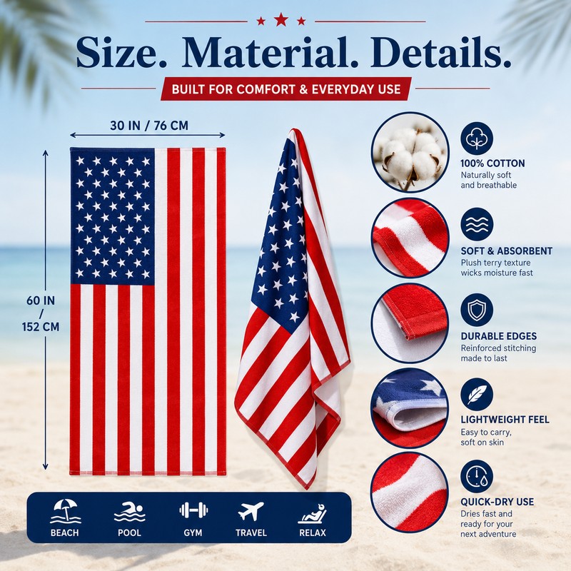Flag Beach Towel Set for Pool & Travel – 2-Pack