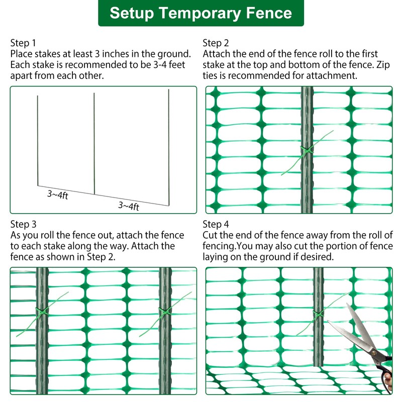 Safety Fence Plastic Mesh Fencing Roll,1 Roll with 25 Steel