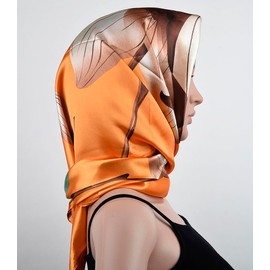 corciova 35 x 35 Women Square Silk Hair Scarf Headscarf Dark Orange Lotu Curly Headband Tie Sleeping at Night Fashion Bandana