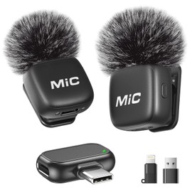 Newmight Wireless Lavalier Microphone, 2 Pack Mini Microphone with Noise Cancellation, Auto Pairing and Mute and Reverb for Vlogging, Video Recording, TikTok, YouTube