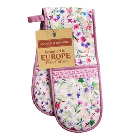 Maison d' Hermine Double Oven Mitts 100% Cotton 18cm x 89cm Double Oven Mitt BBQ Cooking Gloves with Loop for Baking, Grilling, Home, Handling Hot Pans, Chardon - Spring/Summer