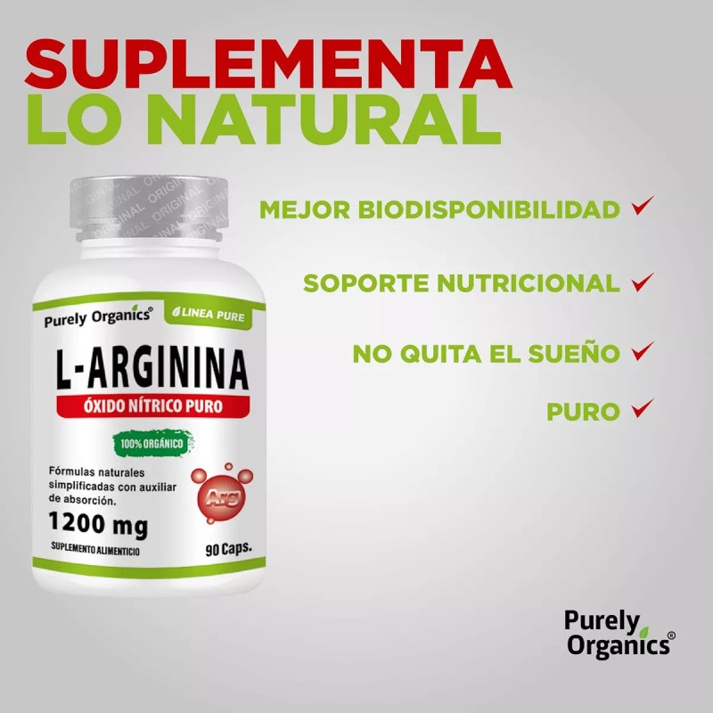 Purely Organics L Arginina Pure, Vegana, 90 Cápsulas. Purely Organics.
