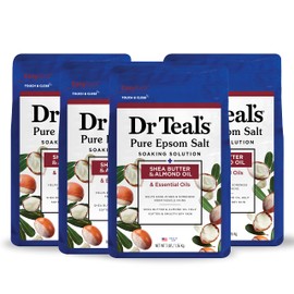 Dr Teal's Pure Epsom Magnesium Salt Soak, Shea Butter & Almond, 3 lbs (Pack of 4)