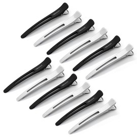 Mipibis Creaseless Hair Clips - 12 Pack Salon-Grade Non-Slip Silicone Hair Roller Clips, No Dent Heat-Resistant Sectioning Clips for Blowout/Curling, Thick & Thin Hair Styling Tools (Black ＆ White)