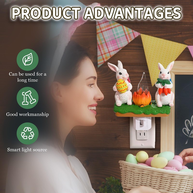 Bunny Campfire Flickering Nightlight, Easter Night Light Plug Into Wall