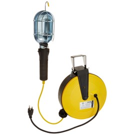 Bayco SL-851 Professional Series Metal Shield Incandescent Utility Light on 50 Foot Metal Reel, Yellow