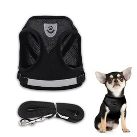 Small Cat Dog Harness and Leash Set, Small Cats Breathable Vest, Reflective Soft Mesh Vest Leash Set, Adjustable Pet Harness for Daily Running Training- (Black, XS)