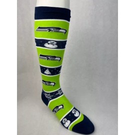 Seattle Seahawks Christmas Snowflake Snowman Thin Over Calf Socks Stripe Medium