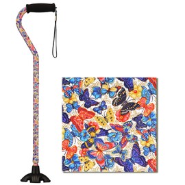 NOVA Medical Products NOVA Sugarcane, Walking Cane with All Terrain Rubber Quad Tip Base and Carrying Strap, Butterfly Symphony Design