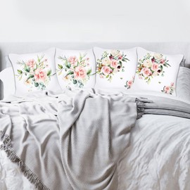 Betadistor Cushion Covers Set of 4 Flowers Square Pillow Cover Throw Pillow Case Home Decor Floral Cushion Cover for Sofa Chair Couch Bedroom Garden Decorative 45x45cm, Flowers, 503-0063