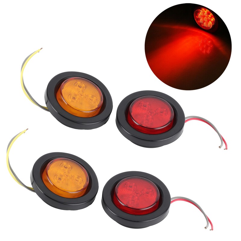 4pcs 2in Round LED Indicator Light Side Marker Lamp Red
