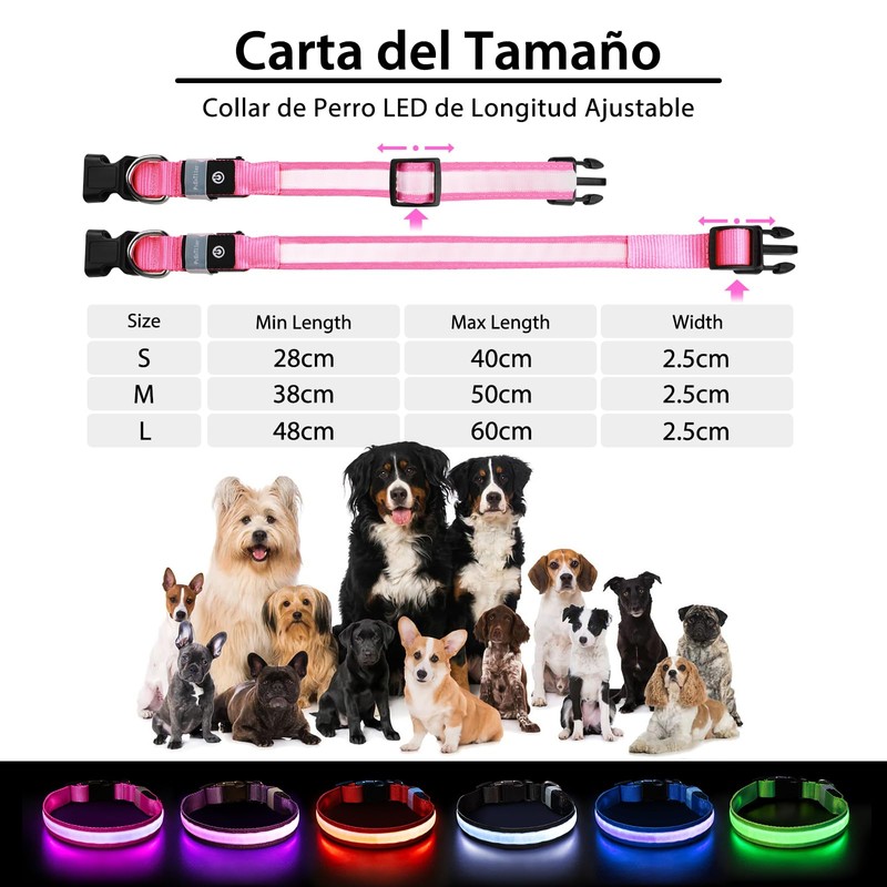 PcEoTllar Light up Dog Collar for Night Walking - LED