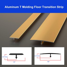 NeatiEase T Molding Aluminum Laminate Floor Transition Strip, Gold, 4ft x 0.8in (3pcs) - Flat Divider for Joining Floor Gaps, Threshold, Tiles