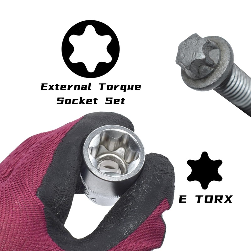 Yuesstloo E-Torx Socket Set, 14 Piece Female E-Torx Star Socket