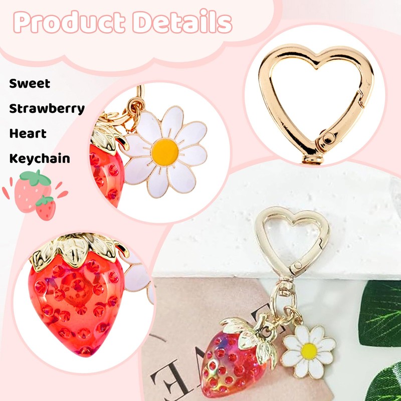 Mezrkuwr Cute Strawberry Keychain Bag Charm Kawaii Heart Flower Daisy