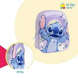 mybagstory - Stitch 3D Backpack - Kids 31 x 26 x 10 cm - Relief Effect - 1 Zip Pocket - Adjustable Straps - Nursery or Trip - Gift Idea