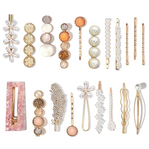 Mehayi 20 PCS Pearl Hair Clips Set Fashion Korean Acrylic Resin Hair Barrettes, Bobby Pins Hairpins for Women and Ladies Girls Headwear Styling Tools, Hair Accessories for Decorative Party Wedding