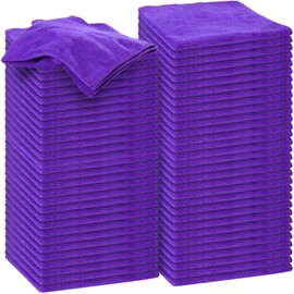 Nuenen 60 Pcs Microfiber Cleaning Cloths for Cars 15.75 x 15.75 Inch Ultra Absorbent Car Towels Drying Reusable Car Cleaning Supplies House Kitchen Window Microfiber Towel (Purple)