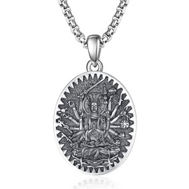 Avalokitesvara Necklace Sterling Silver Bodhisattva Buddha Necklaces for Men Talisman Amulet Protection Pendant Chinese Constellation Zodiac Necklace Jewelry