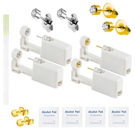 Self Ear Piercing Kits - 18pcs/Set Painless Disposable Sterile Gun with Hypoallergenic Studs,Safety Ear Piercing Gun Kit Tool (Silver206+Golden231)