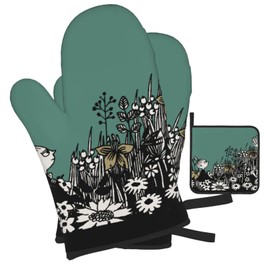 Moomin Heat Resistant Potholders Oven Mitts Pot Holders Heat Resistant Mitts Stylish Cute Oven Mitts Anti-scald Anti-slip Kitchen Mitts Can be Used with Both Left and Right Handed Hands, Heat Resistant Gloves, Unisex Set of 2