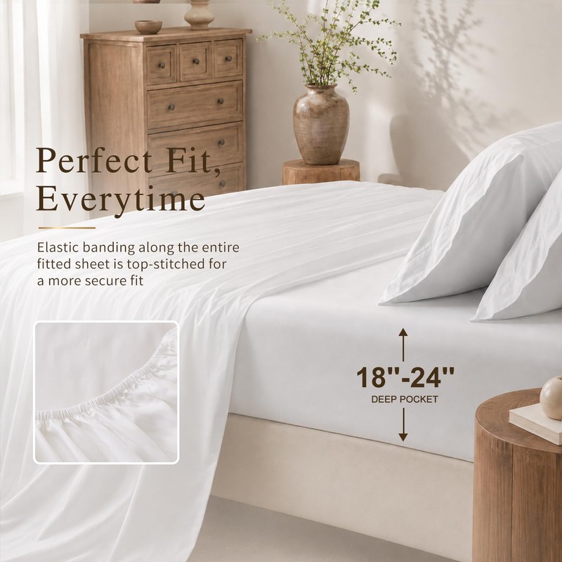 MEISHANG 1000TC Egyptian Cotton Sheets King, 16" Deep Pocket