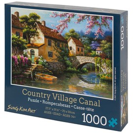 Sung Kim Art - Landscape Art Jigsaw Puzzle 1000 Piece for Adults (Country Village Canal)