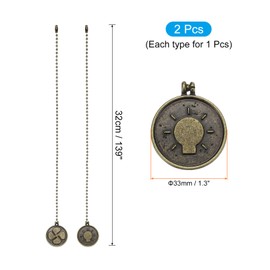 PATIKIL 13 Inch Ceiling Fan Pull Chain Extender Sets, 2 Pcs Metal Decorative Fan Pull Chain with Decorative Light Bulb and Fan Cord for Ceiling Light Lamp Fans, Bronze (Rond Shape)