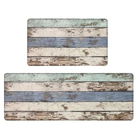 SPEPLA Kitchen Mats for Floor 2 Piece, Non-Slip Cushioned Rugs, Waterproof & Anti-Fatigue, Perfect for Kitchen, Sink, Laundry Room(Rustic Woodgrain Design)