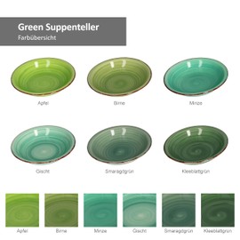 MamboCat Green Soup Plates Green I Robust Green Stoneware Tableware for 6 People I Set of 6 Deep Plates with Modern Swirl Decor in Country House Style I Green Plates Deep Set of 6