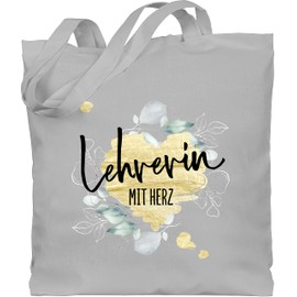 Shirtracer - School teacher gift - teacher with heart - fabric bag made of cotton jute bag long handle, 1 Light Grey, Einheitsgröße