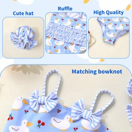 YOUNGER TREE Toddler Baby Girl Swimsuit Infant One Piece Bathing Suits with Hat Newborn Summer Beach Swimwear(0-3 Months,Blue Duck)