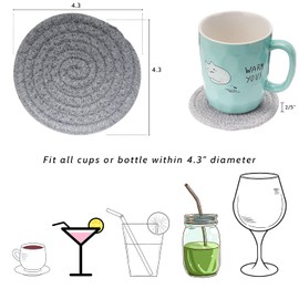 Coasters for Drinks, Vintage Woven Coasters for Table Protection, Water Absorbent Coaster Set, Handmade Braided Fabric Coasters Heat-Resistant (Dark Grey, Light Grey, Beige（With Holder), 6)