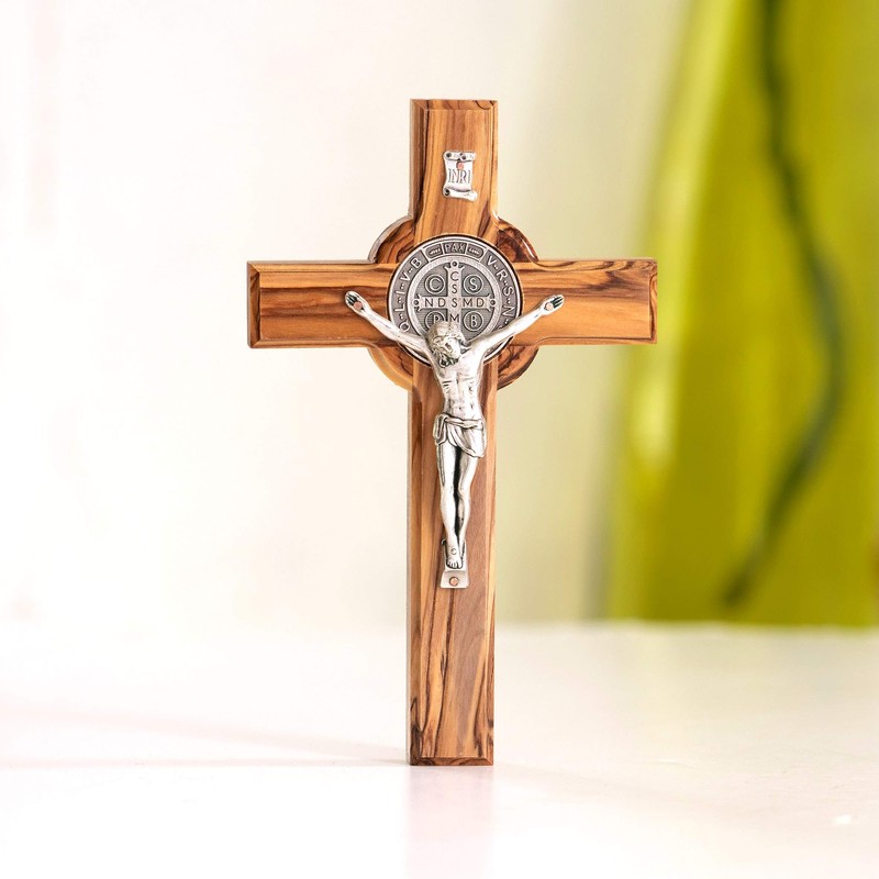 KASSIS Olive Wood St. Benedict Cross for Hanging Benedict Cross