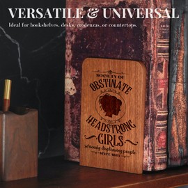 Jane Austen Gifts for Women Men, Novelty Bookends Unique, Pride and Prejudice Gifts for Book Lovers, Heavy Duty Wooden Book Ends for Shelves Decorative(1 Pair, 4.72x6.69 Inches)