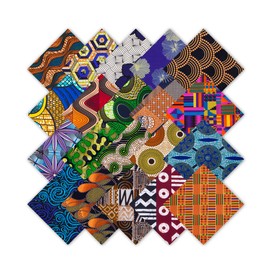 Stioyitois 20 Pcs African Print Polyester Fabric Squares, 25 x 25 cm / 9.8 x 9.8 Inch No Repeat Kente Cloth Ankara Precut Fabric for Patchwork, DIY Sewing and Crafts