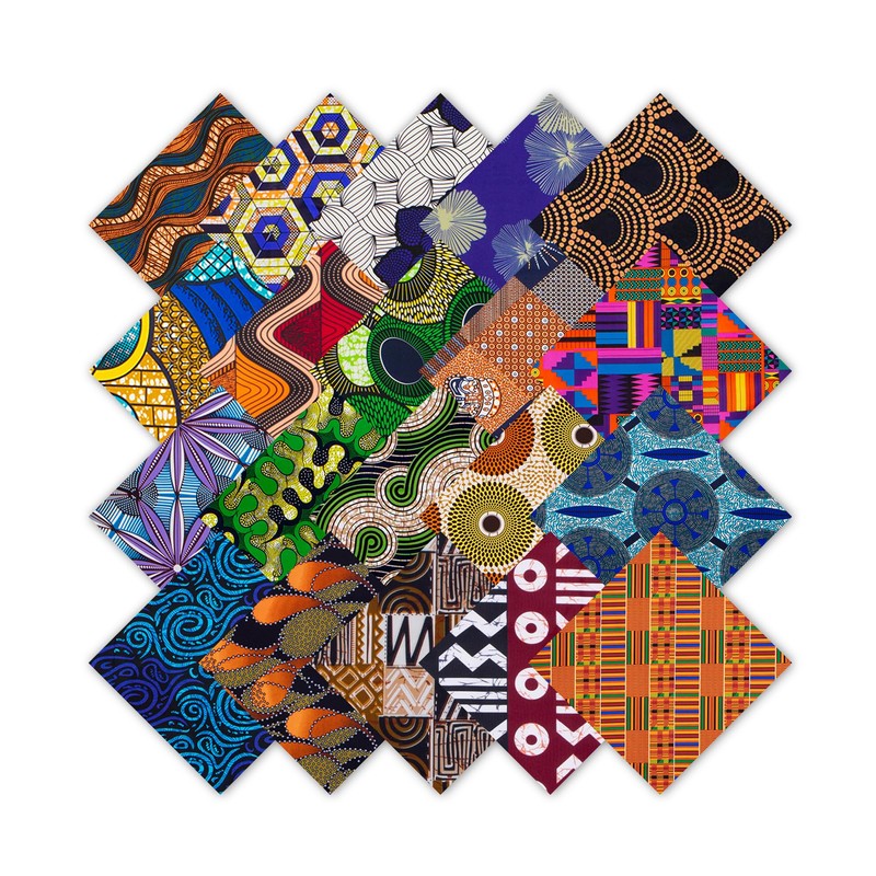 Stioyitois 20 Pcs African Print Polyester Fabric Squares, 25 x