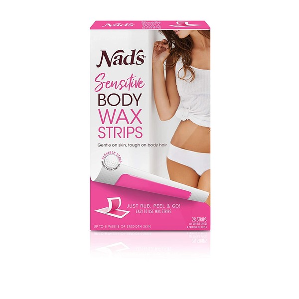 Nad's Body Wax Strips - Wax Hair Removal For Women - Sensitive Skin - At Home Waxing Kit with 28 Waxing Strips + 4 Calming Oil Wipes