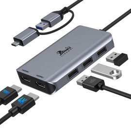 USB Docking Station 2 HDMI, USB 3.0 Docking Station Dual Monitor, USB 3.0 to Dual HDMI, 3 USB 2.0, HDMI Splitter Adapter Compatible with MacBook Pro/Air/M1/M2, USB A Hub Compatible with Dell/HP, etc