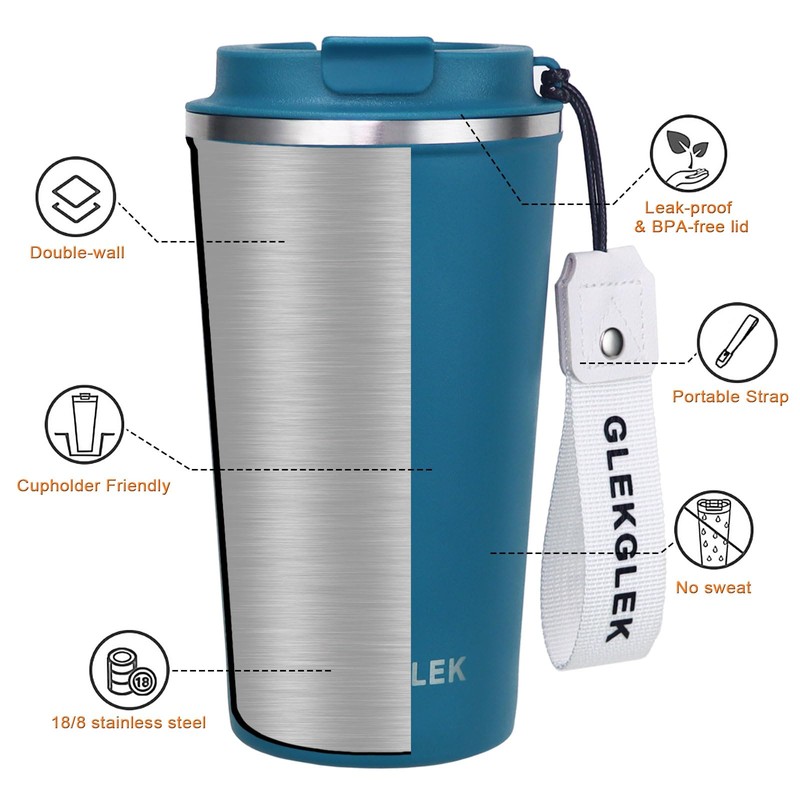 GLEKGLEK Leakproof Travel Mugs for Hot Cold Drinks Insulated Coffee