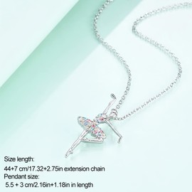 Dancing Ballerina Pendant Necklace 925 Sterling Silver, Necklace with Pendant in Silver, Ballerina Dancer Dance Ballet Pendant Necklace Charm Surprise Jewellery Gift for Girls Style A